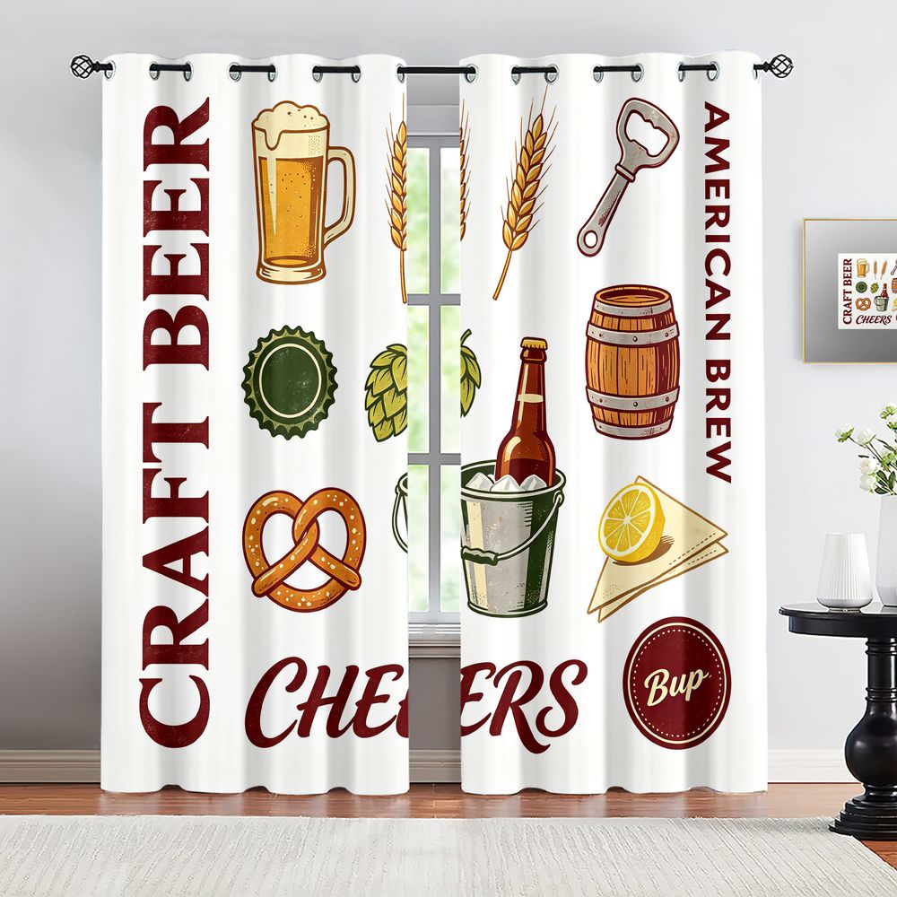 Craft Beer & Wine U- - Vintage Craft Beer Theme Print Curtains,
