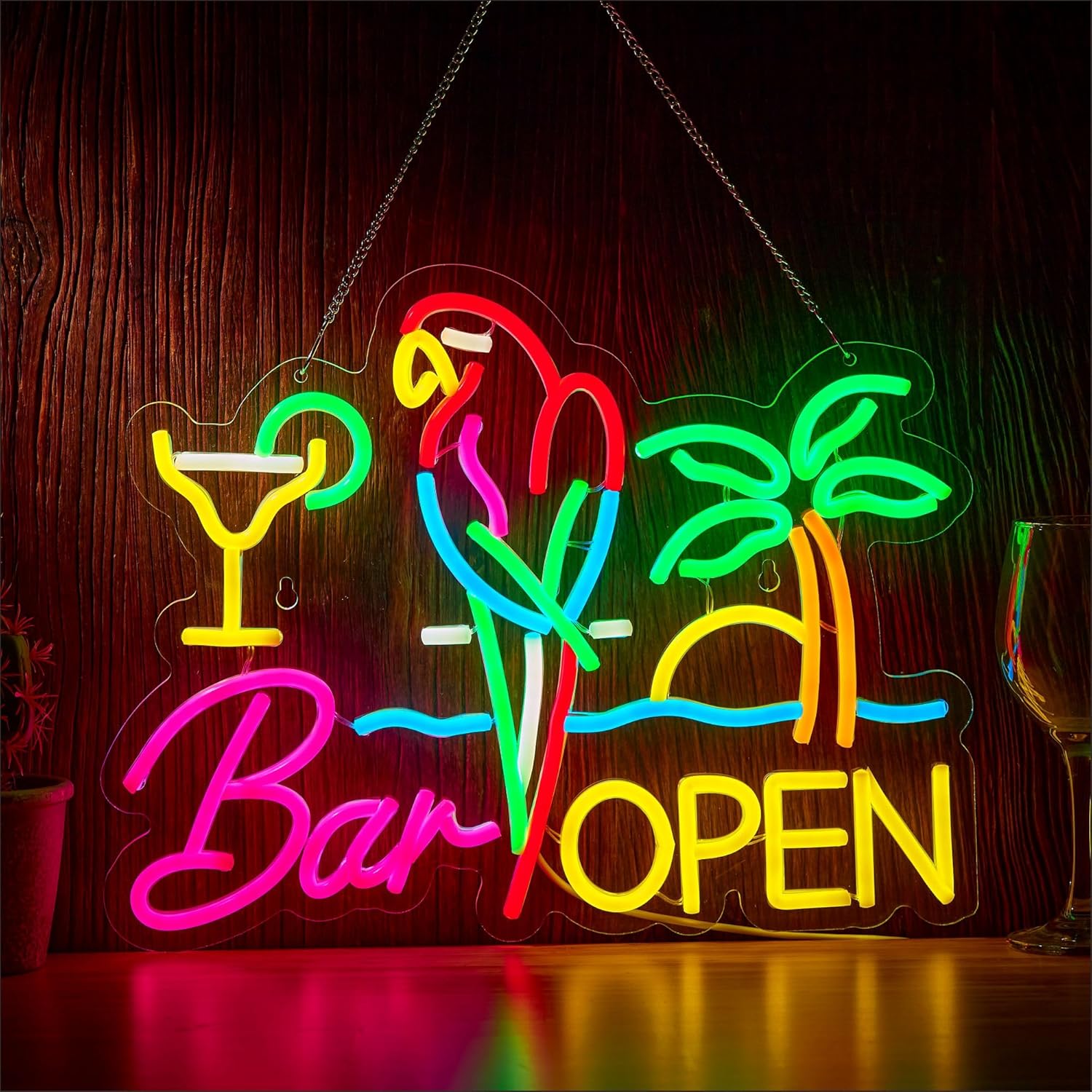 Beer & Wine Jockey Plaza Shopping - Bar Open Neon Sign Business Art